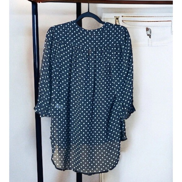 LC Lauren Conrad Top Womens M Black White Polka Dot Sheer Blouse - Picture 2 of 7